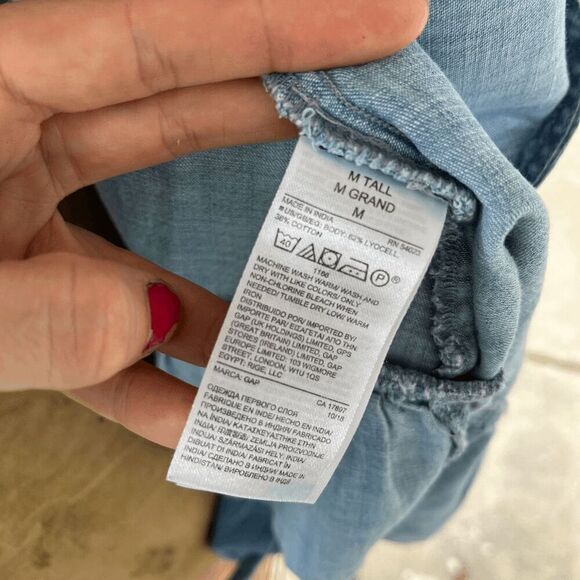 Gap Light Denim Chambray Ruffle Edge Light Wash Denim Wrap Dress - M - Picture 9 of 10